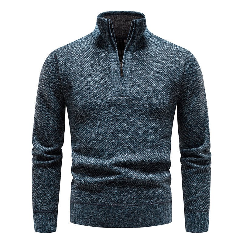 Foreign trade autumn and winter fleece-lined men's large size sweater half turtleneck sweater men's zipper sweater slim coat men - Premium Fitness & Activewear