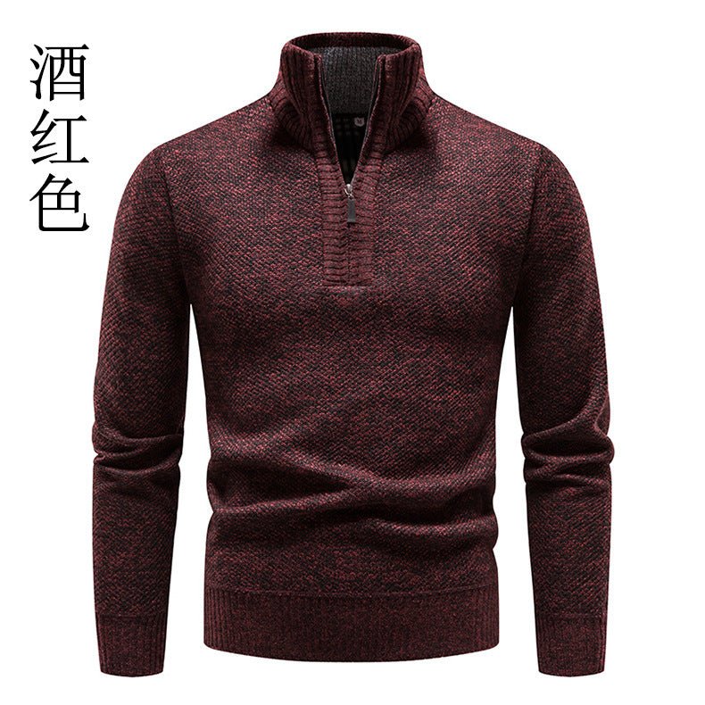 Foreign trade autumn and winter fleece-lined men's large size sweater half turtleneck sweater men's zipper sweater slim coat men - Premium Fitness & Activewear