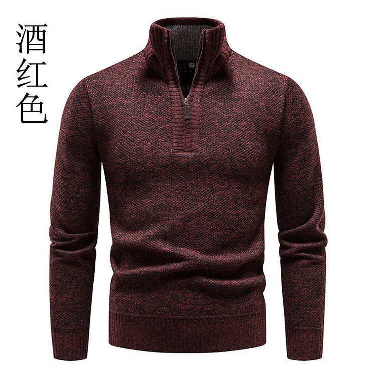 Foreign trade autumn and winter fleece-lined men's large size sweater half turtleneck sweater men's zipper sweater slim coat men - Premium Fitness & Activewear