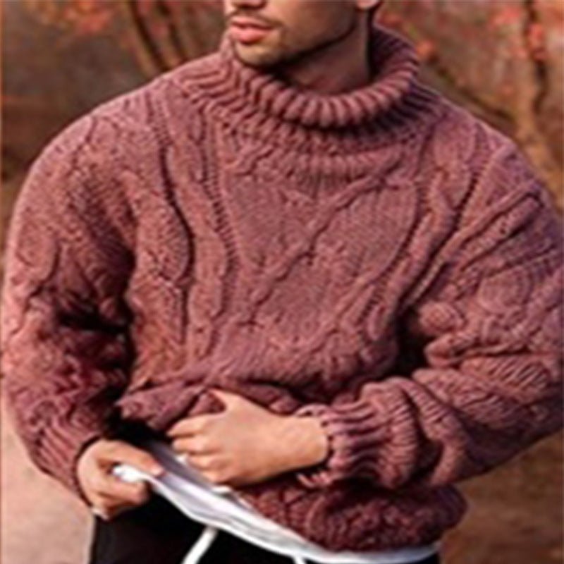 Foreign Trade Men's 2021 Cross-border Foreign Trade European and American Fashion Casual Twist Flower Men's Turtleneck Sweater Men's Sweater DY02 - Premium Fitness & Activewear