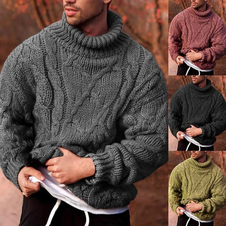 Foreign Trade Men's 2021 Cross-border Foreign Trade European and American Fashion Casual Twist Flower Men's Turtleneck Sweater Men's Sweater DY02 - Premium Fitness & Activewear