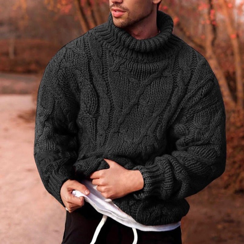 Foreign Trade Men's 2021 Cross-border Foreign Trade European and American Fashion Casual Twist Flower Men's Turtleneck Sweater Men's Sweater DY02 - Premium Fitness & Activewear
