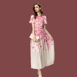 French-Inspired Printed Short Sleeve Dress with Timeless Appeal - Sizes S-XXL - Pink Cotton Polyester Fabric - Allen-Fitness