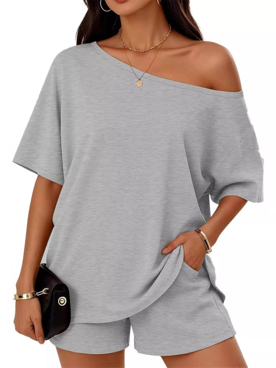 Full Size Boat Neck Tee and Shorts Set Plus Size - Allen Fitness | Running Shoes, Leggings &amp; Activewear UK