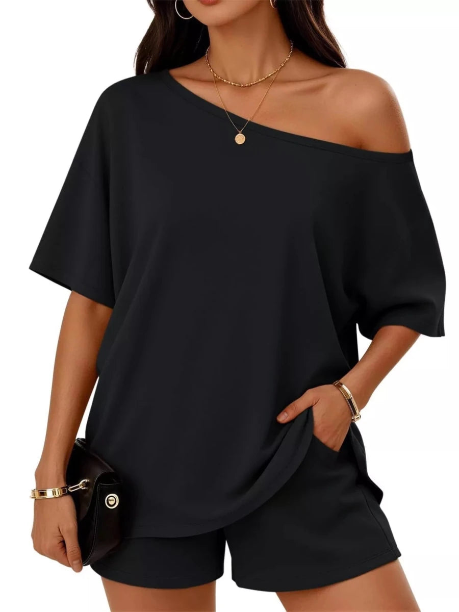 Full Size Boat Neck Tee and Shorts Set Plus Size - Allen Fitness | Running Shoes, Leggings &amp; Activewear UK