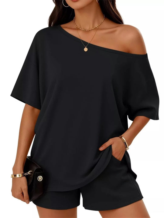 Full Size Boat Neck Tee and Shorts Set Plus Size - Allen Fitness | Running Shoes, Leggings &amp; Activewear UK