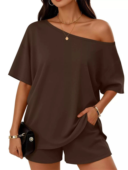 Full Size Boat Neck Tee and Shorts Set Plus Size - Allen Fitness | Running Shoes, Leggings &amp; Activewear UK