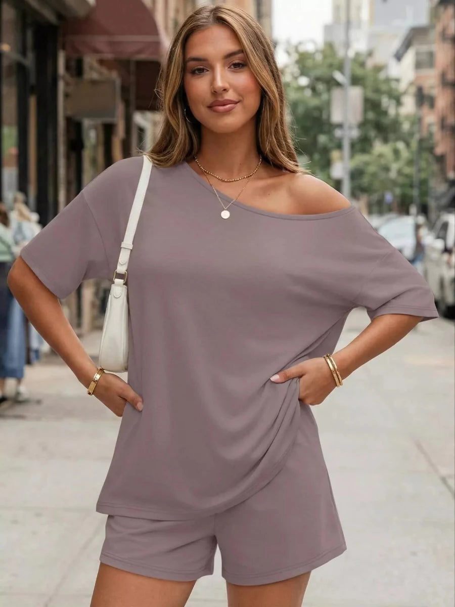 Full Size Boat Neck Tee and Shorts Set Plus Size - Allen Fitness | Running Shoes, Leggings &amp; Activewear UK