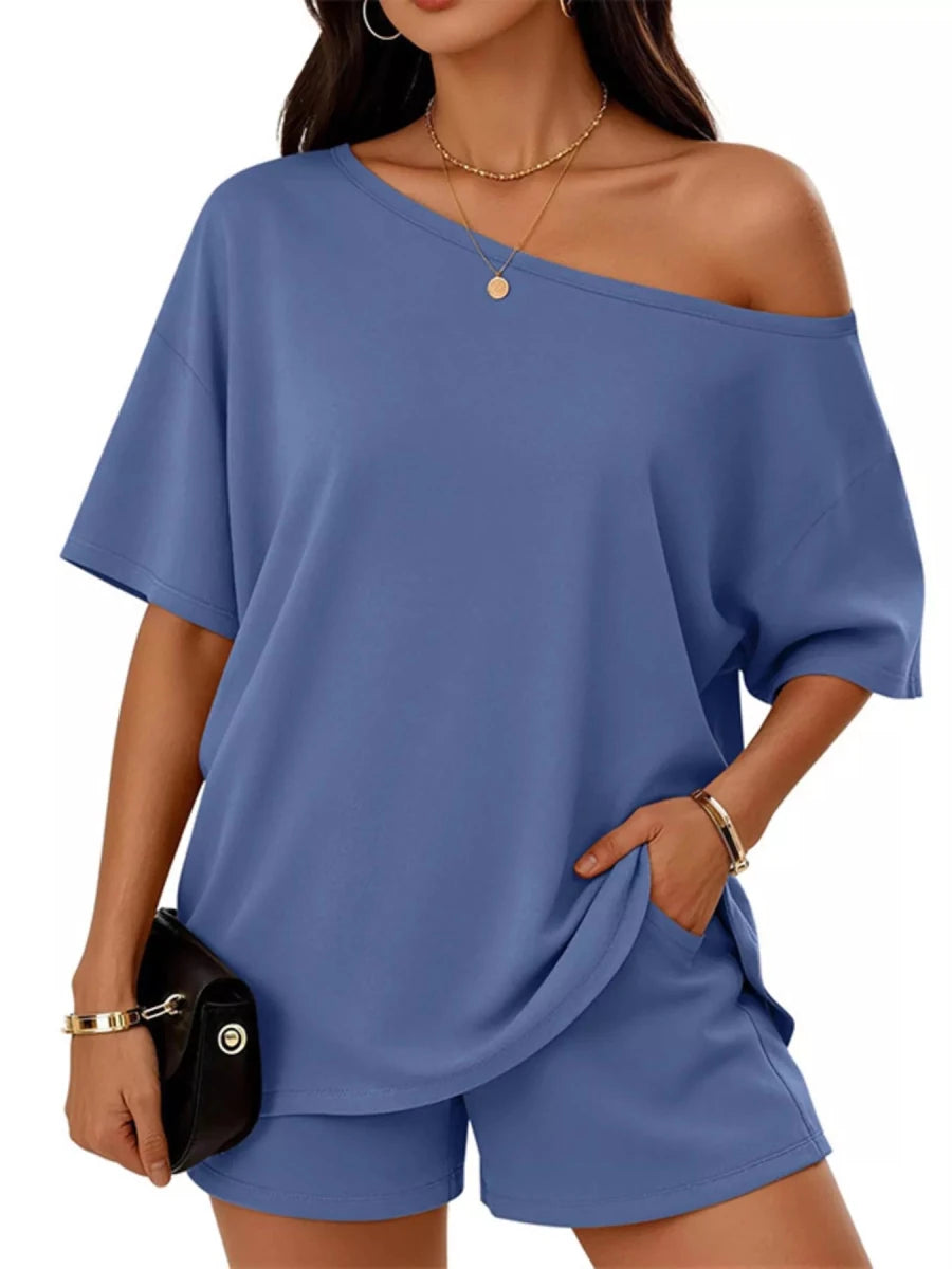 Full Size Boat Neck Tee and Shorts Set Plus Size - Allen Fitness | Running Shoes, Leggings &amp; Activewear UK