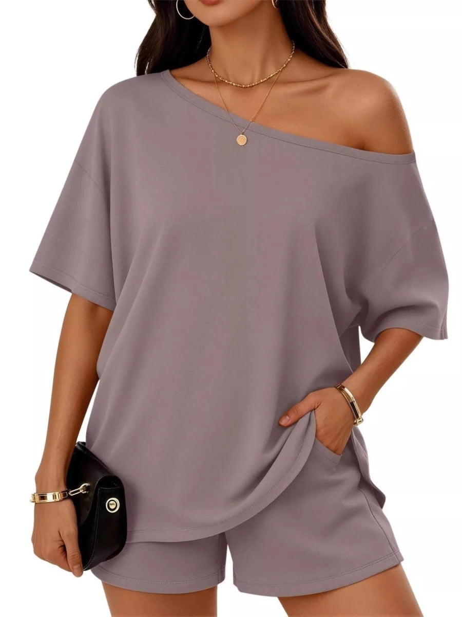 Full Size Boat Neck Tee and Shorts Set Plus Size - Allen Fitness | Running Shoes, Leggings &amp; Activewear UK
