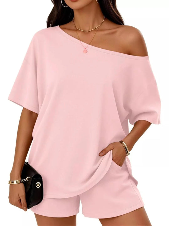 Full Size Boat Neck Tee and Shorts Set Plus Size - Allen Fitness | Running Shoes, Leggings &amp; Activewear UK