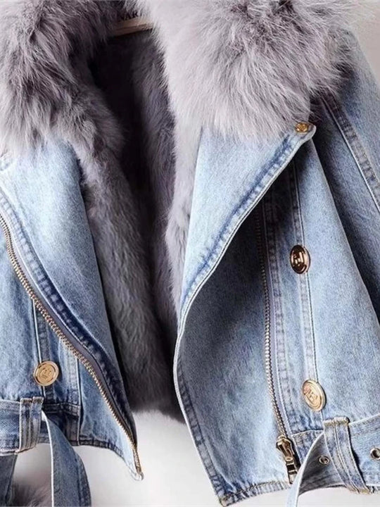 Full Size Faux Fur Collar Denim Jacket Plus Size - Allen Fitness | Running Shoes, Leggings &amp; Activewear UK