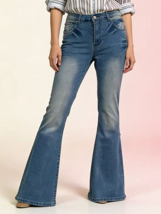 Full Size Vintage Wash High-Waisted Flare Jeans Plus Size - Allen Fitness | Running Shoes, Leggings &amp; Activewear UK
