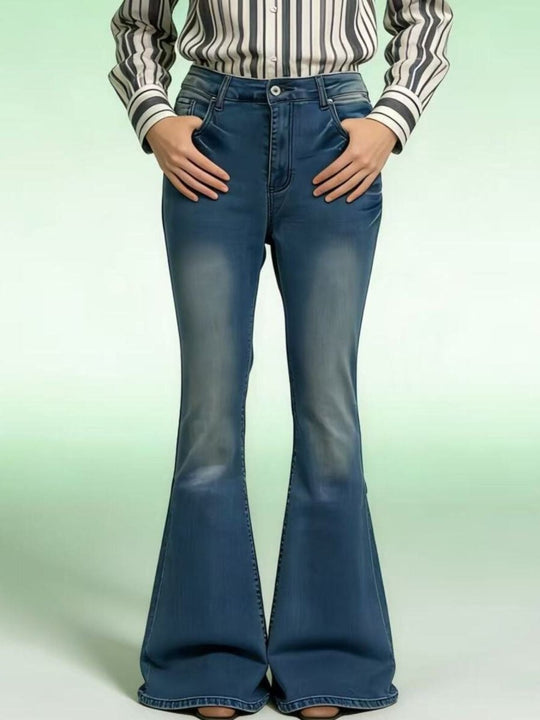 Full Size Vintage Wash High-Waisted Flare Jeans Plus Size - Allen Fitness | Running Shoes, Leggings &amp; Activewear UK