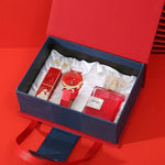 Gift Set for Women - Elegant Watch, Lipstick, Perfume, and Earrings in Red or Orange Box - Allen-Fitness