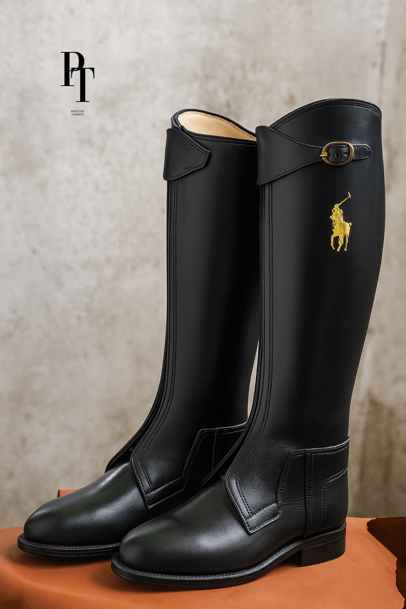 Golden Horse Edition Equestrian Fashion Boots - Custom Full - Grain Leather with Golden Emblem - Allen - Fitness