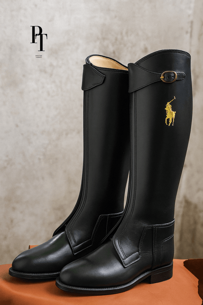 Golden Horse Edition Equestrian Fashion Boots - Custom Full - Grain Leather with Golden Emblem - Allen - Fitness