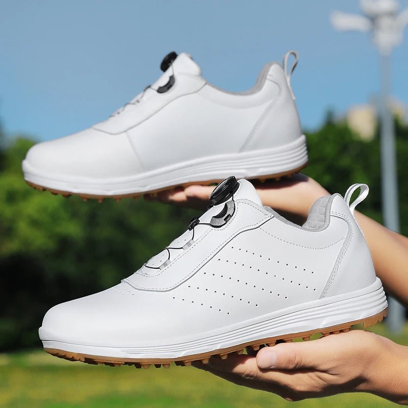 Golf Shoes for Men Brand Luxury Plain White Leather Shoes Black Sports Golf - Allen - Fitness