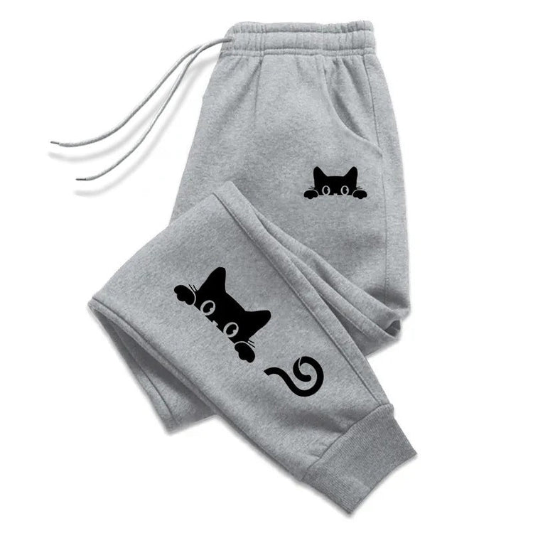 Gothic Cat Print Casual Unisex Sweatpants - Premium Fitness & Activewear