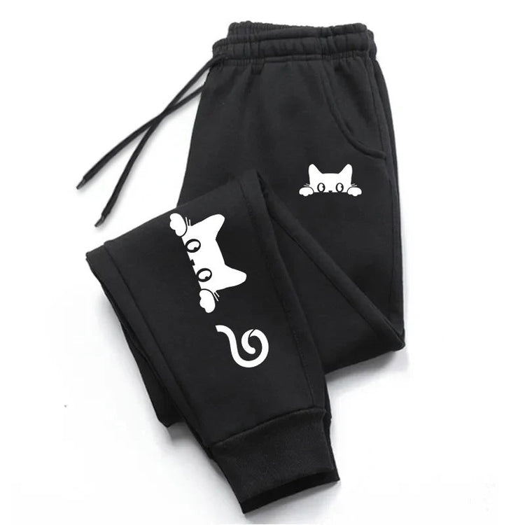 Gothic Cat Print Casual Unisex Sweatpants - Premium Fitness & Activewear