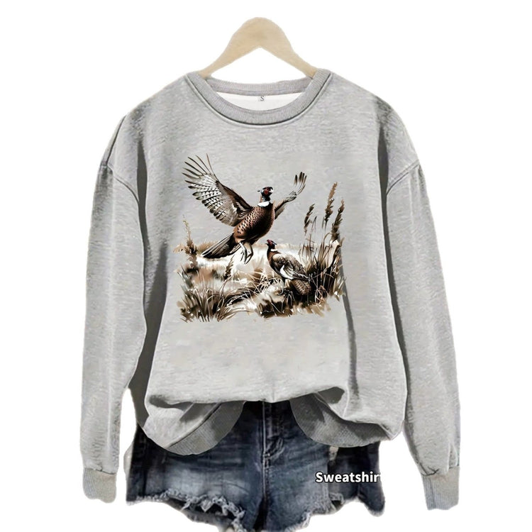 Grassland turkey pattern printed round neck fleece hoodie - Premium Fitness & Activewear