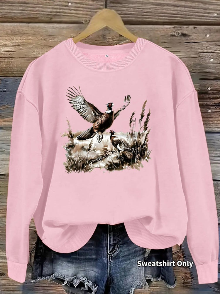 Grassland turkey pattern printed round neck fleece hoodie - Premium Fitness & Activewear