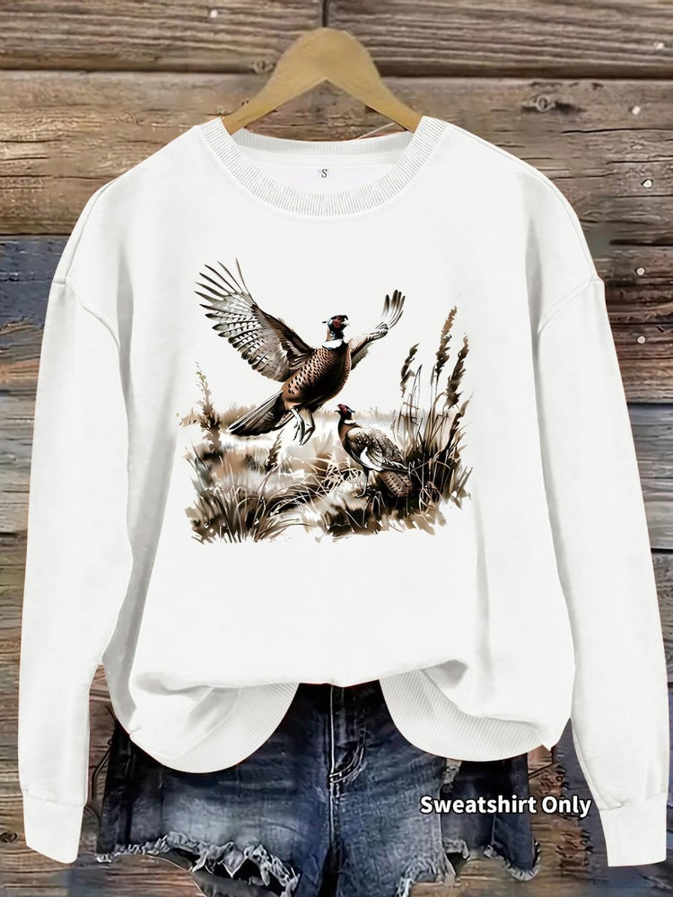 Grassland turkey pattern printed round neck fleece hoodie - Premium Fitness & Activewear