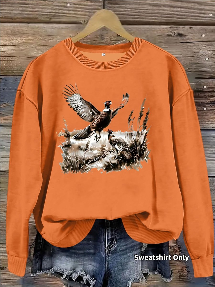 Grassland turkey pattern printed round neck fleece hoodie - Premium Fitness & Activewear