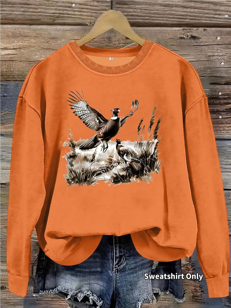 Grassland turkey pattern printed round neck fleece hoodie - Premium Fitness & Activewear