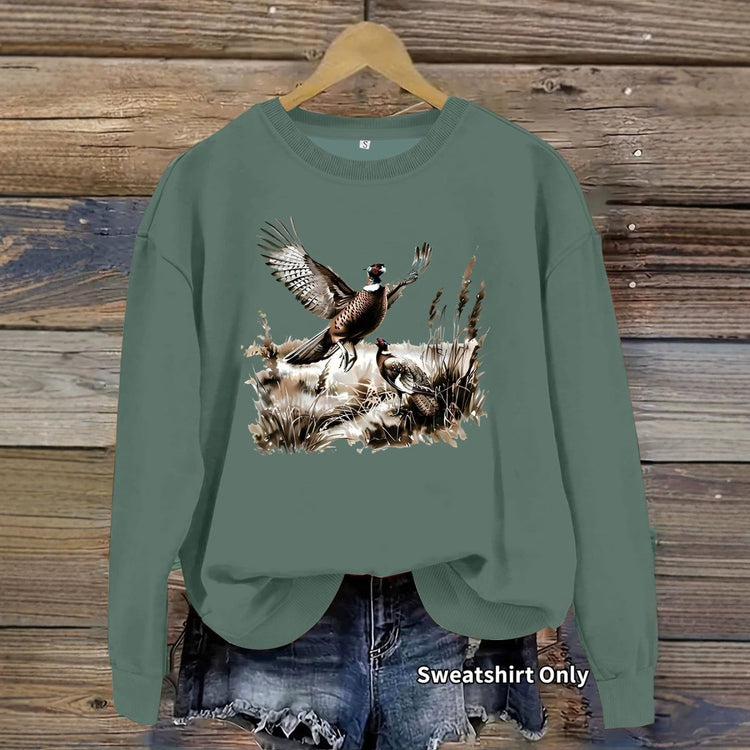 Grassland turkey pattern printed round neck fleece hoodie - Premium Fitness & Activewear