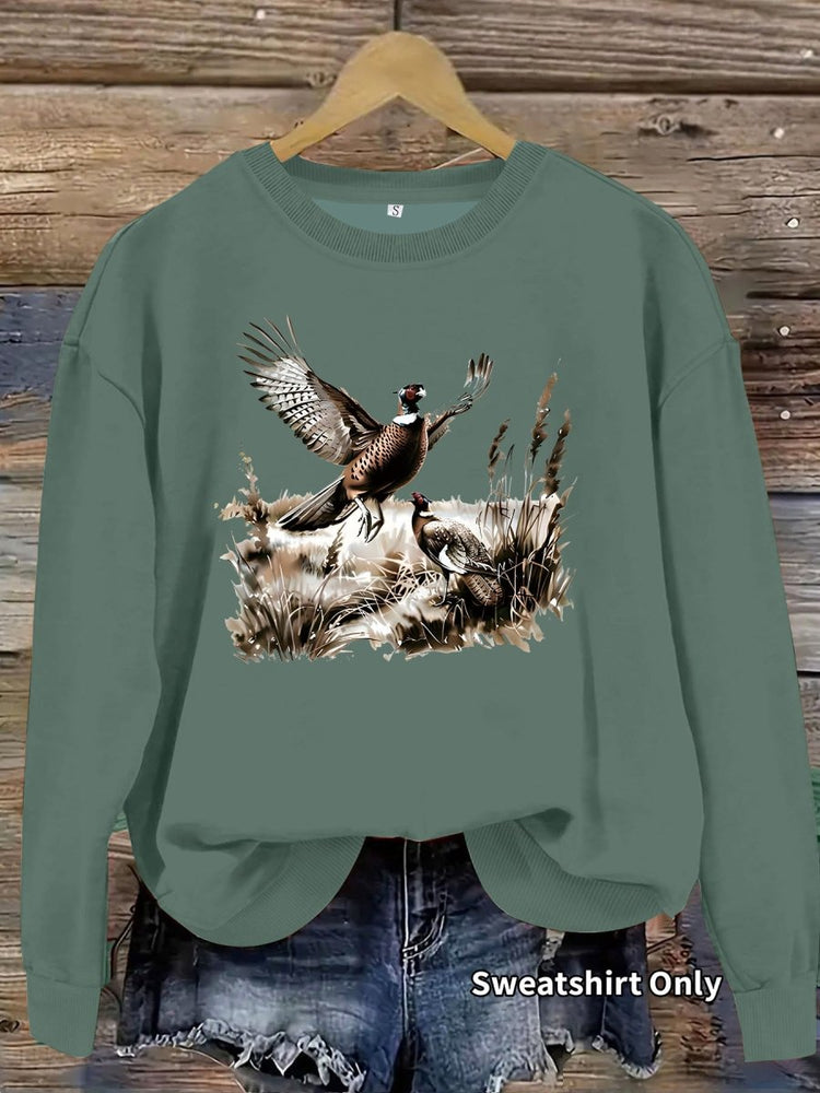 Grassland turkey pattern printed round neck fleece hoodie - Premium Fitness & Activewear