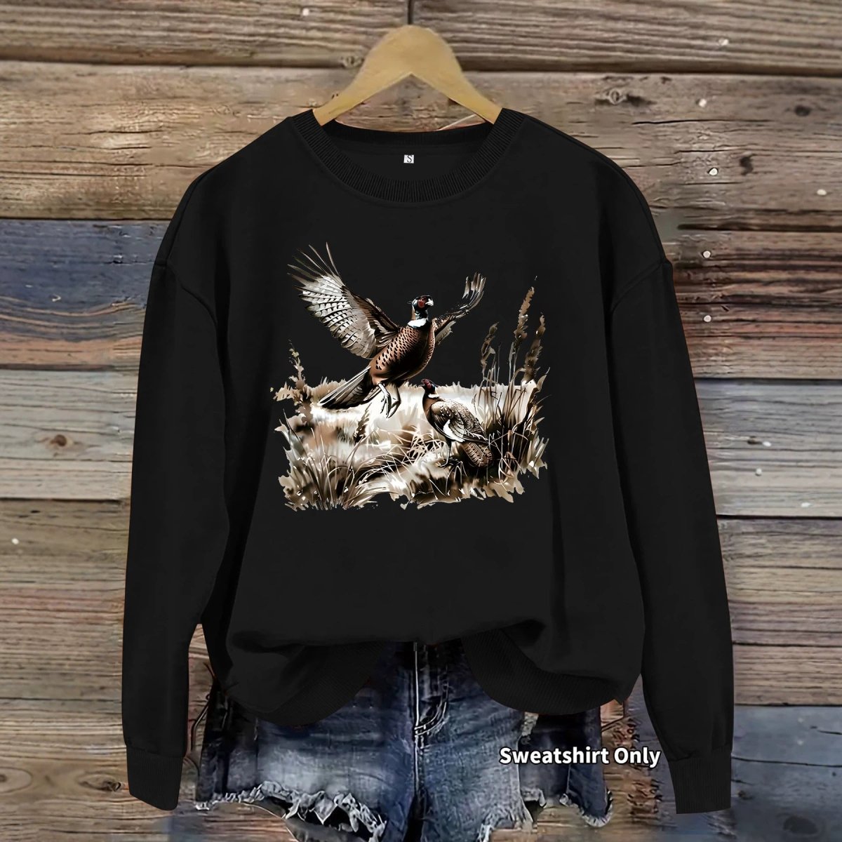 Grassland turkey pattern printed round neck fleece hoodie - Premium Fitness & Activewear