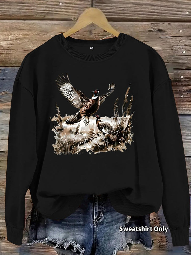 Grassland turkey pattern printed round neck fleece hoodie - Premium Fitness & Activewear