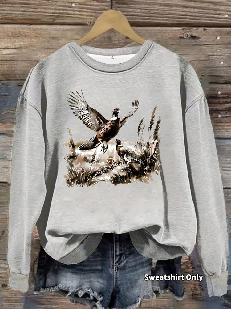 Grassland turkey pattern printed round neck fleece hoodie - Premium Fitness & Activewear