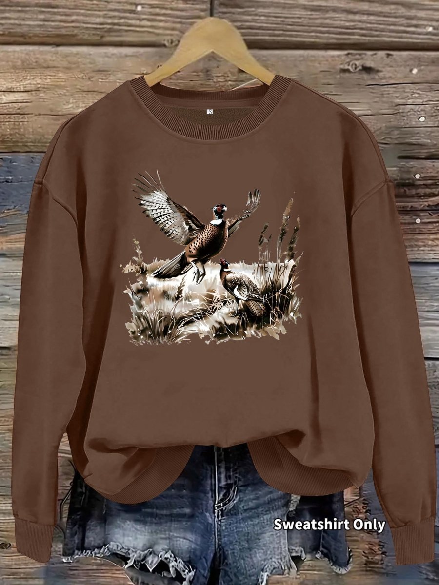 Grassland turkey pattern printed round neck fleece hoodie - Premium Fitness & Activewear