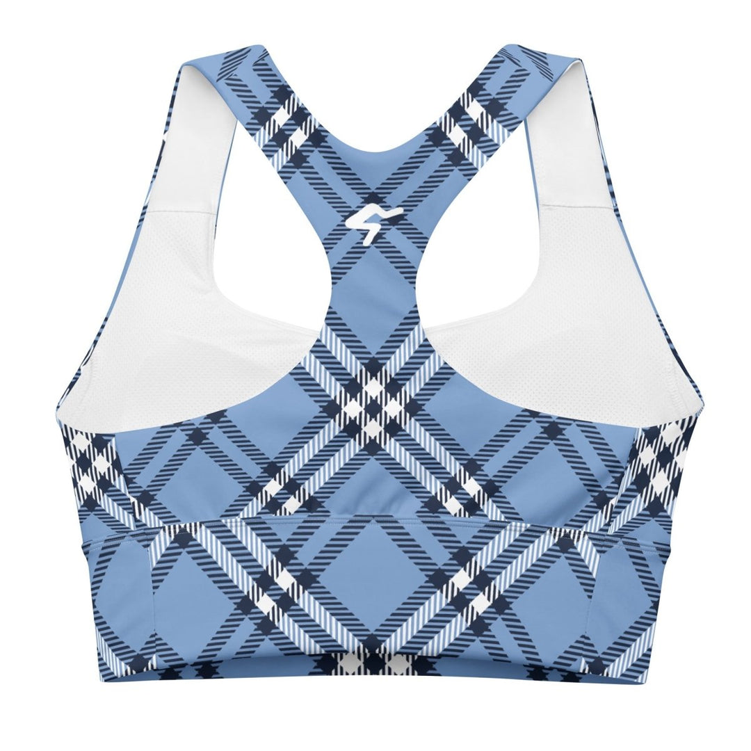 GymBum UK Highland Check Longline Sports Bra - Blue - Allen - Fitness
