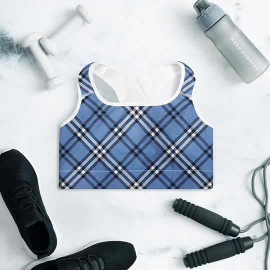 GymBum UK Highland Check Padded Sports Bra– Blue - Allen - Fitness