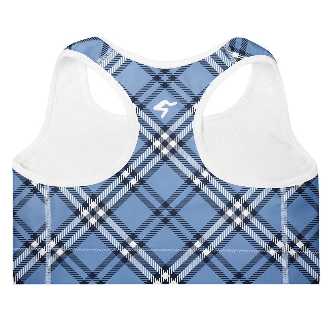 GymBum UK Highland Check Padded Sports Bra– Blue - Allen - Fitness