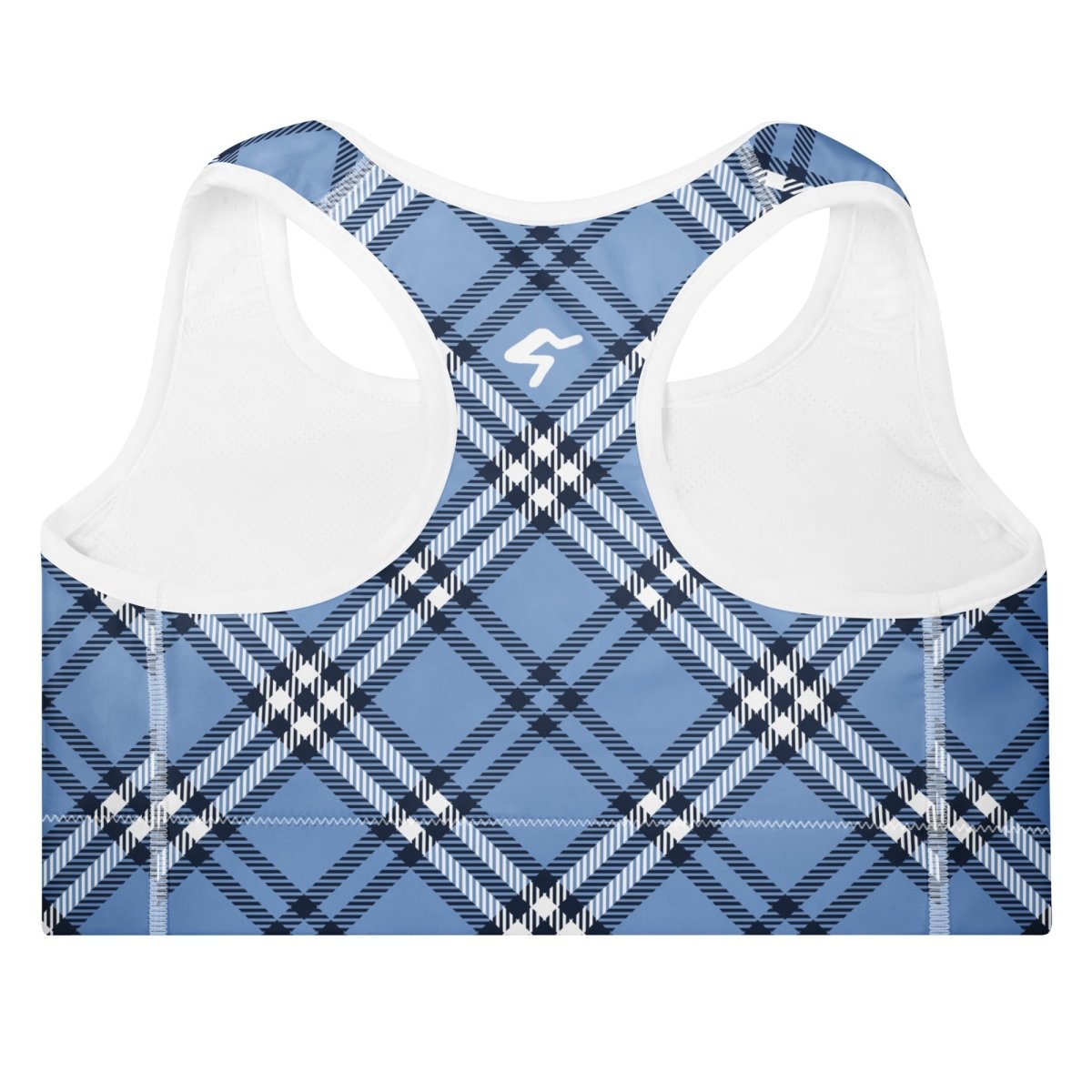 GymBum UK Highland Check Padded Sports Bra– Blue - Allen - Fitness