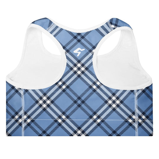 GymBum UK Highland Check Padded Sports Bra– Blue - Allen - Fitness