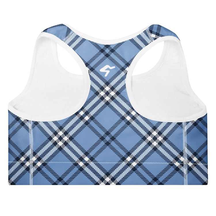 GymBum UK Highland Check Padded Sports Bra– Blue - Allen - Fitness