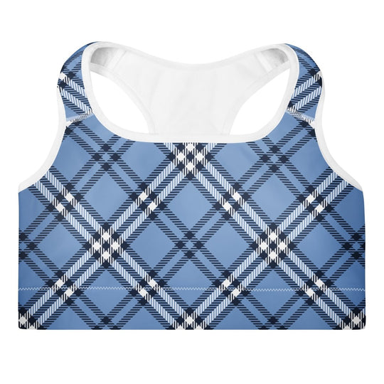 GymBum UK Highland Check Padded Sports Bra– Blue - Allen - Fitness