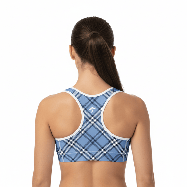 GymBum UK Highland Check Padded Sports Bra– Blue