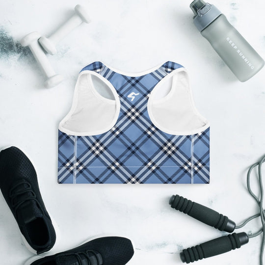 GymBum UK Highland Check Padded Sports Bra– Blue - Allen - Fitness