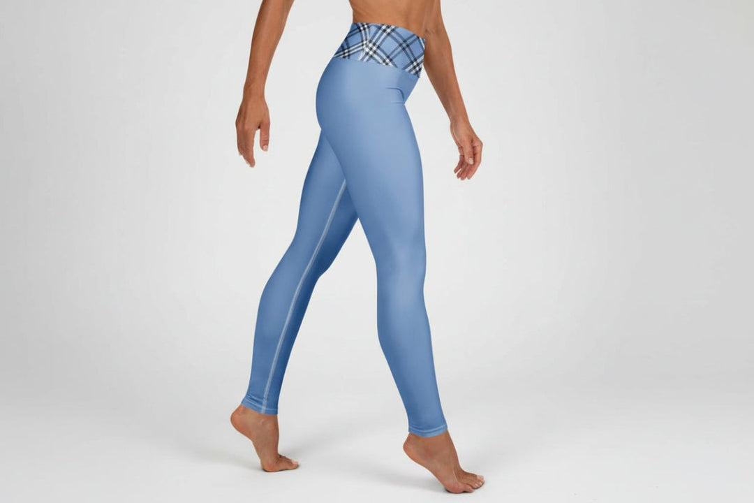 GymBum UK Highland Check Yoga Leggings - Blue - Allen - Fitness