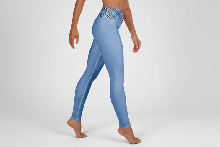 GymBum UK Highland Check Yoga Leggings - Blue - Allen - Fitness