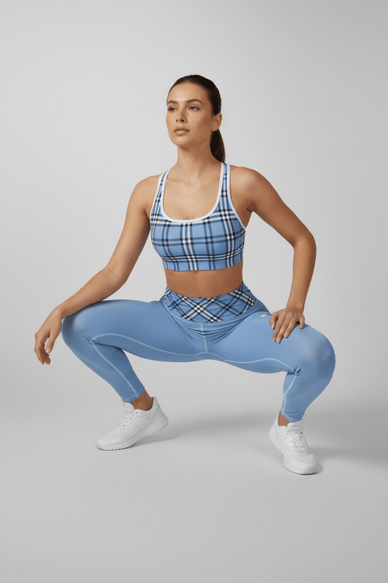 GymBum UK Highland Check Yoga Leggings - Blue - Allen - Fitness
