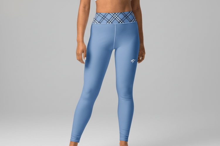 GymBum UK Highland Check Yoga Leggings - Blue - Allen - Fitness