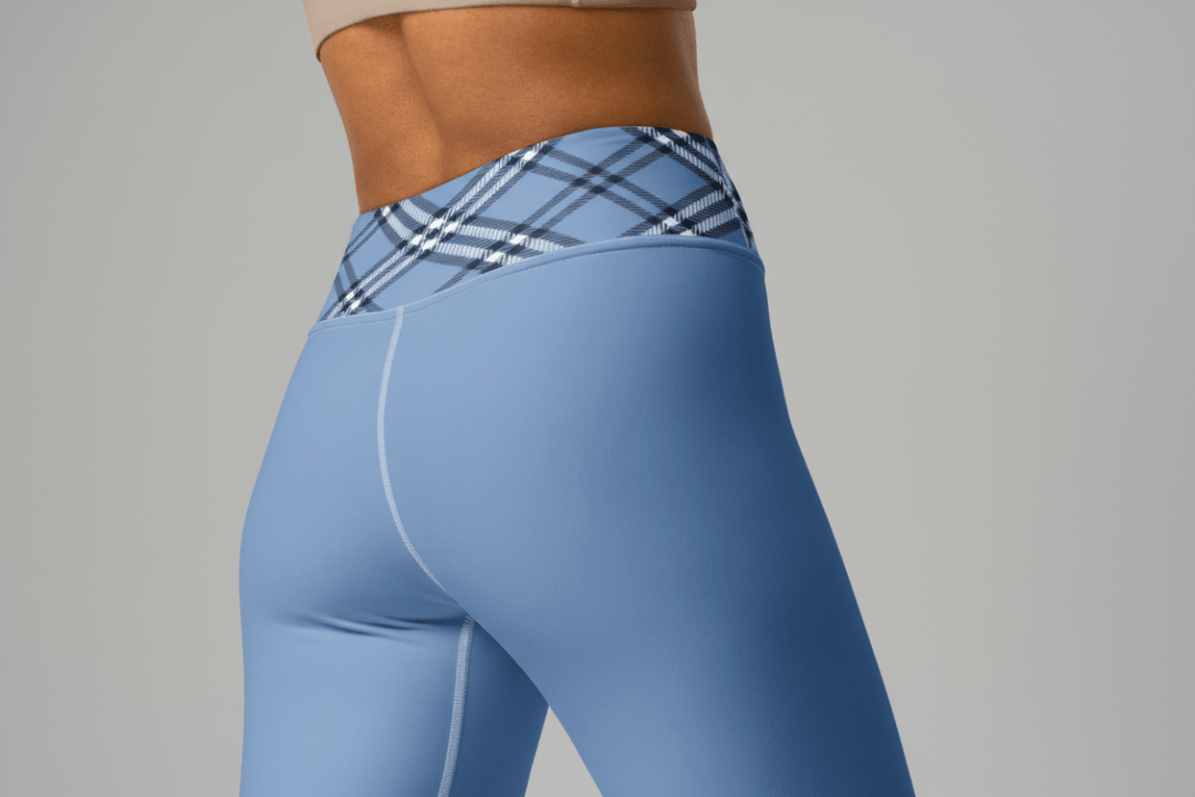 GymBum UK Highland Check Yoga Leggings - Blue - Allen - Fitness