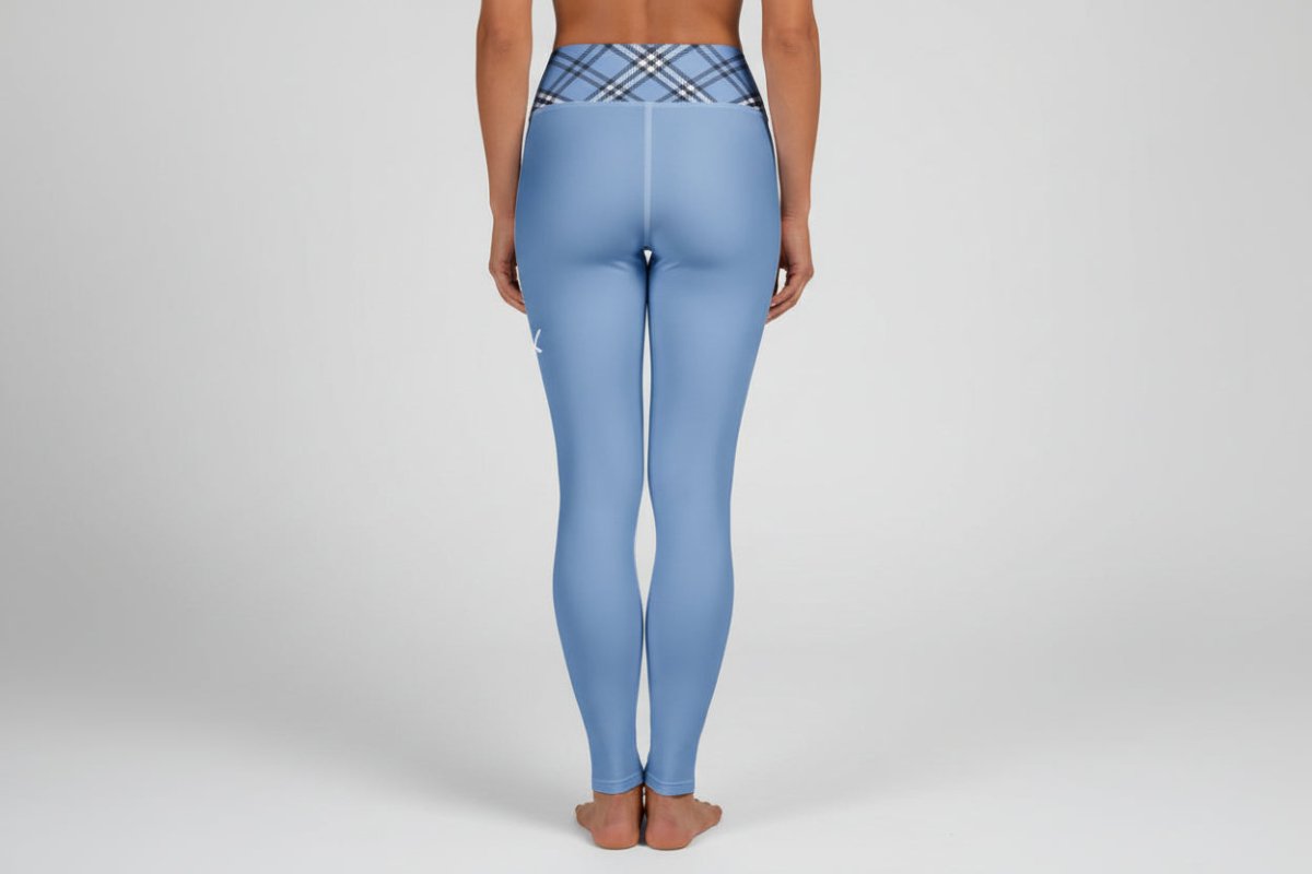 GymBum UK Highland Check Yoga Leggings - Blue - Allen - Fitness